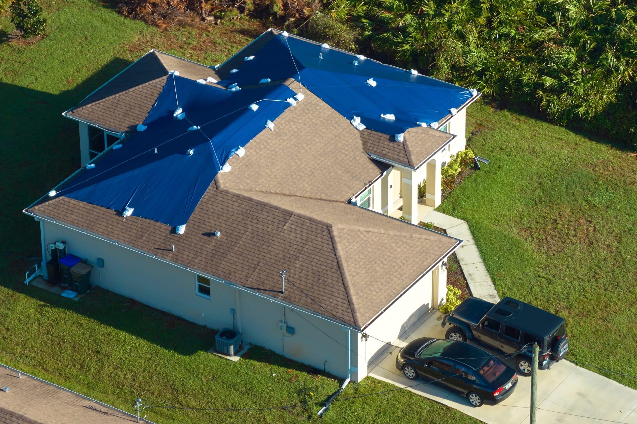 aerial view roof tarping scaled